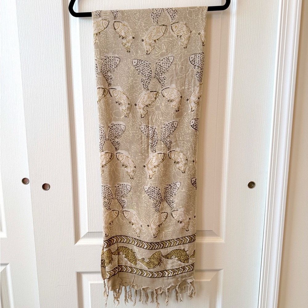 Peppermint Bay Beige and Brown Batik Fish Print Sarong